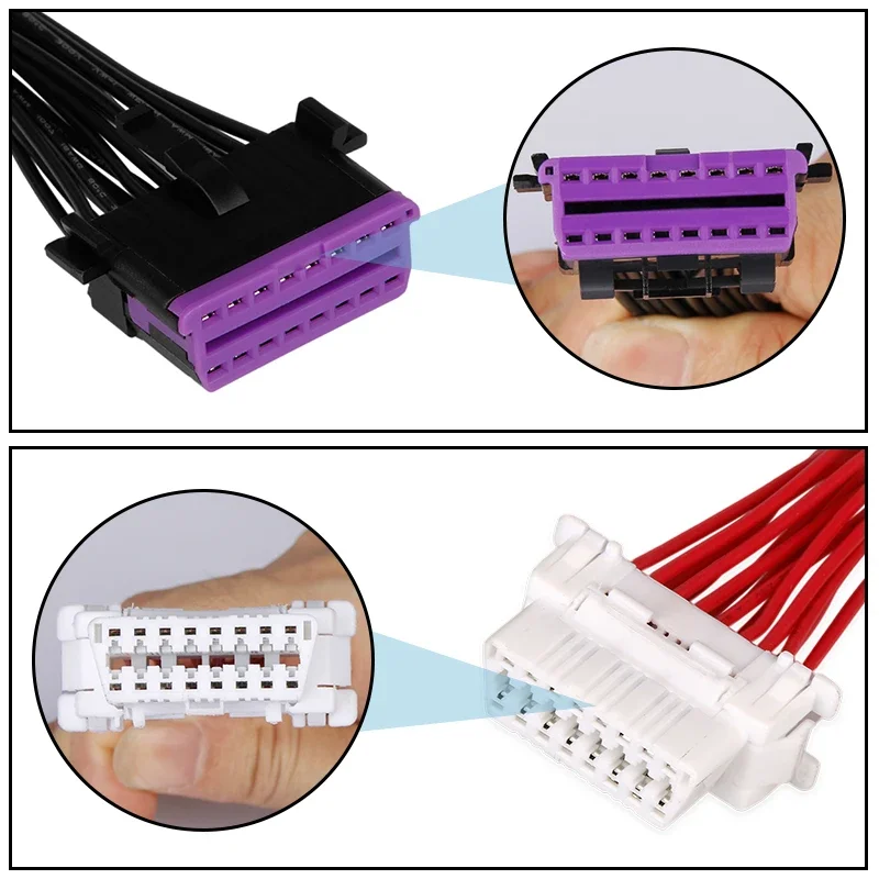 4 Option OBD2 16pin Female Connector with 16 Pin Cable Car Diagnostic Socket Obd Plug 16-pin Interface Self Assembly Harness