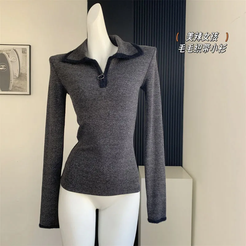 

Vintage Zipper Design Sense Knit Sweater Autumn Slim-fit Streetwear Long Sleeve Sweater Women's Aesthetic Sweater