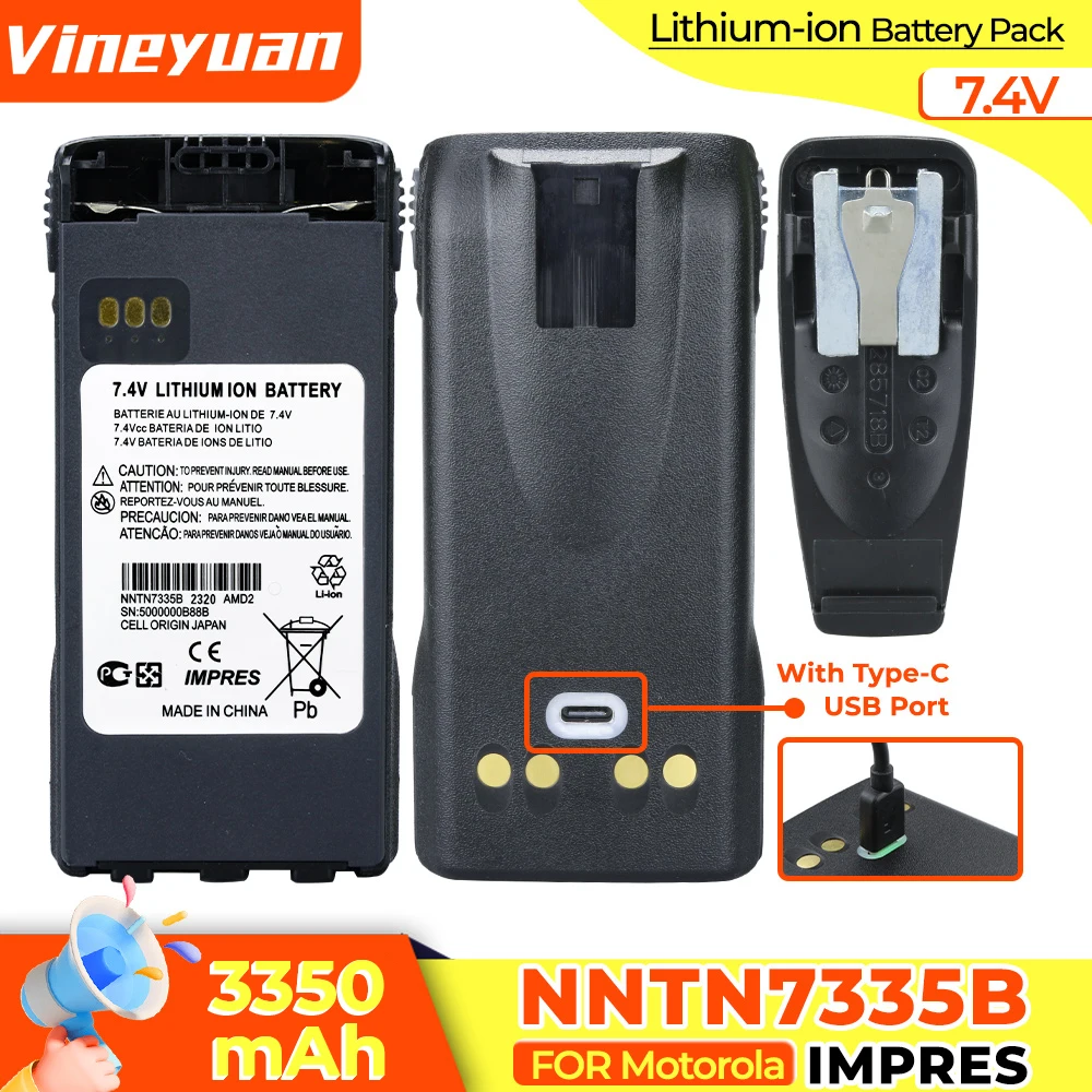 

7.4V 3350mAh NNTN7335B Type-C USB Rechargeable Battery IMPRES for Motorola XTS1000 XTS1500 XTS2000 XTS2500 PR1500 MT1500 Radio