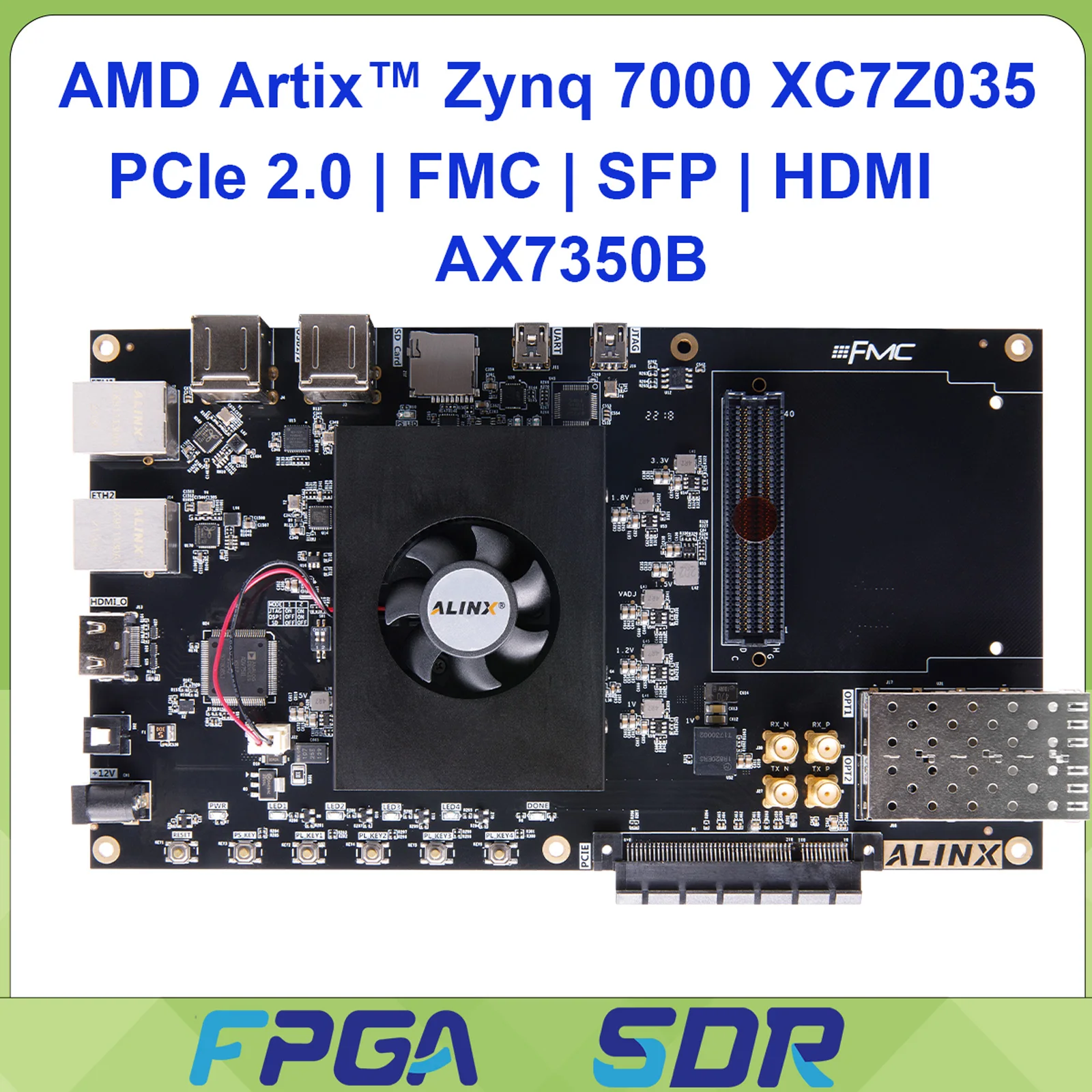 

ALINX AX7350B FPGA Development Board with AMD AMD Zynq™ 7000 SoC XC7Z035 2GB DDR3 8GB eMMC SFP+ FMC LPC Gigabit Ethernet