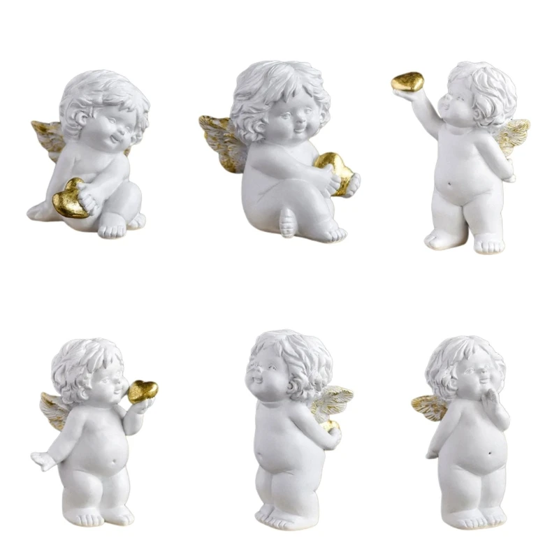 Baby Angelic Holding Heart Resins Figurine Romance Desktop Cherub Statue Sculpture Tabletop Decors for Lover and DropShipping