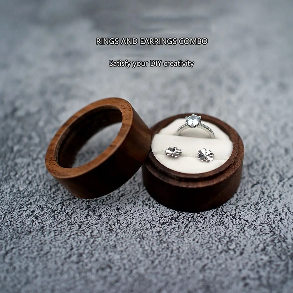 Rustic Single/Double Slots Gift Earrings Organizer Case Wedding Proposal Presentation Box Ring Box Ring Bearer Box Storage Box