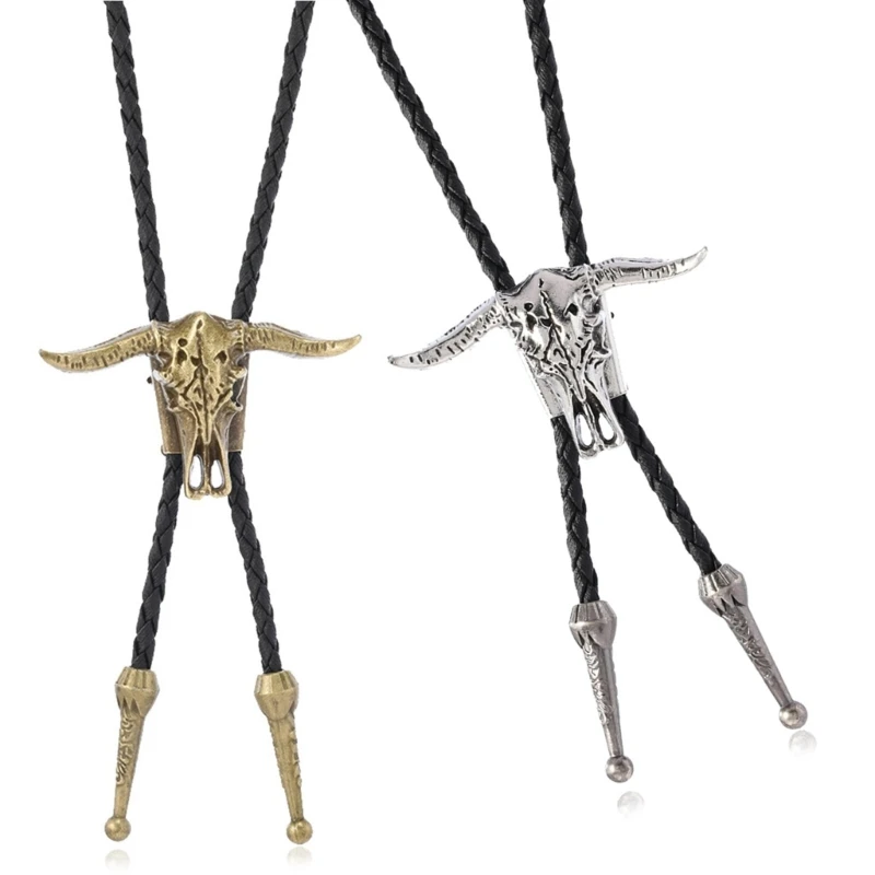 2lots Stylish Rodeos Bolo Tie with Cow Skull Accent Business Men Necktie
