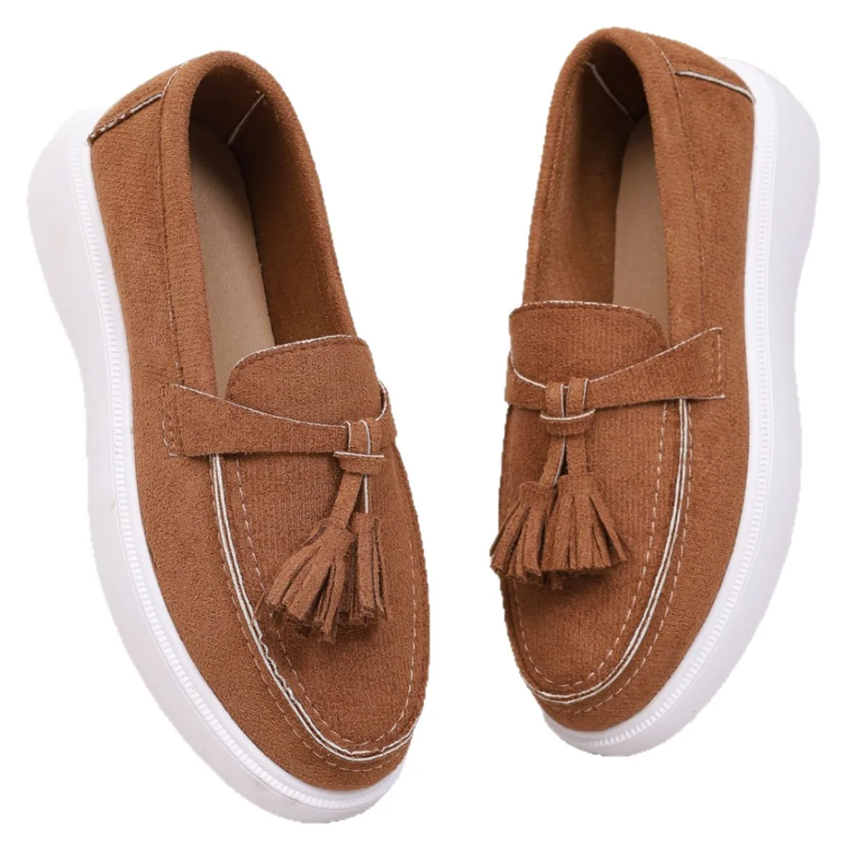 

Женские повседневные лоферы большого размера на толстой подошве с бахромой, замшевые, осень 2021, удобная осенняя обувь с ленивым шагом