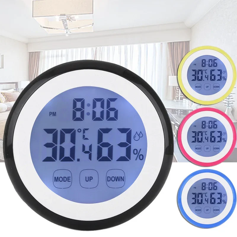 Digital Temperature Humidity Time Function Wall Clocks Backlight For Bedroom Without Batteries 90*90*26mm Home