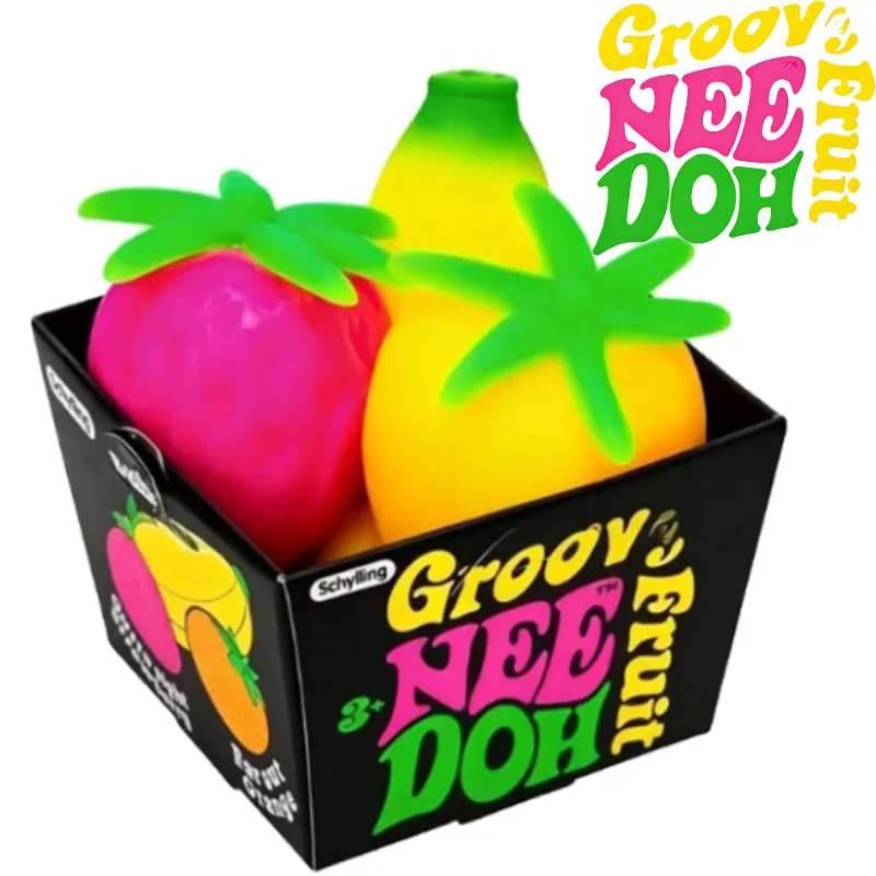 NeeDoh Groovy Fruit Squishy Toy Blind Boxx TPR Plátano Naranja Fresa Alivio del Estrés Alivio de la Ansiedad Accesorio Relajante para Regalo