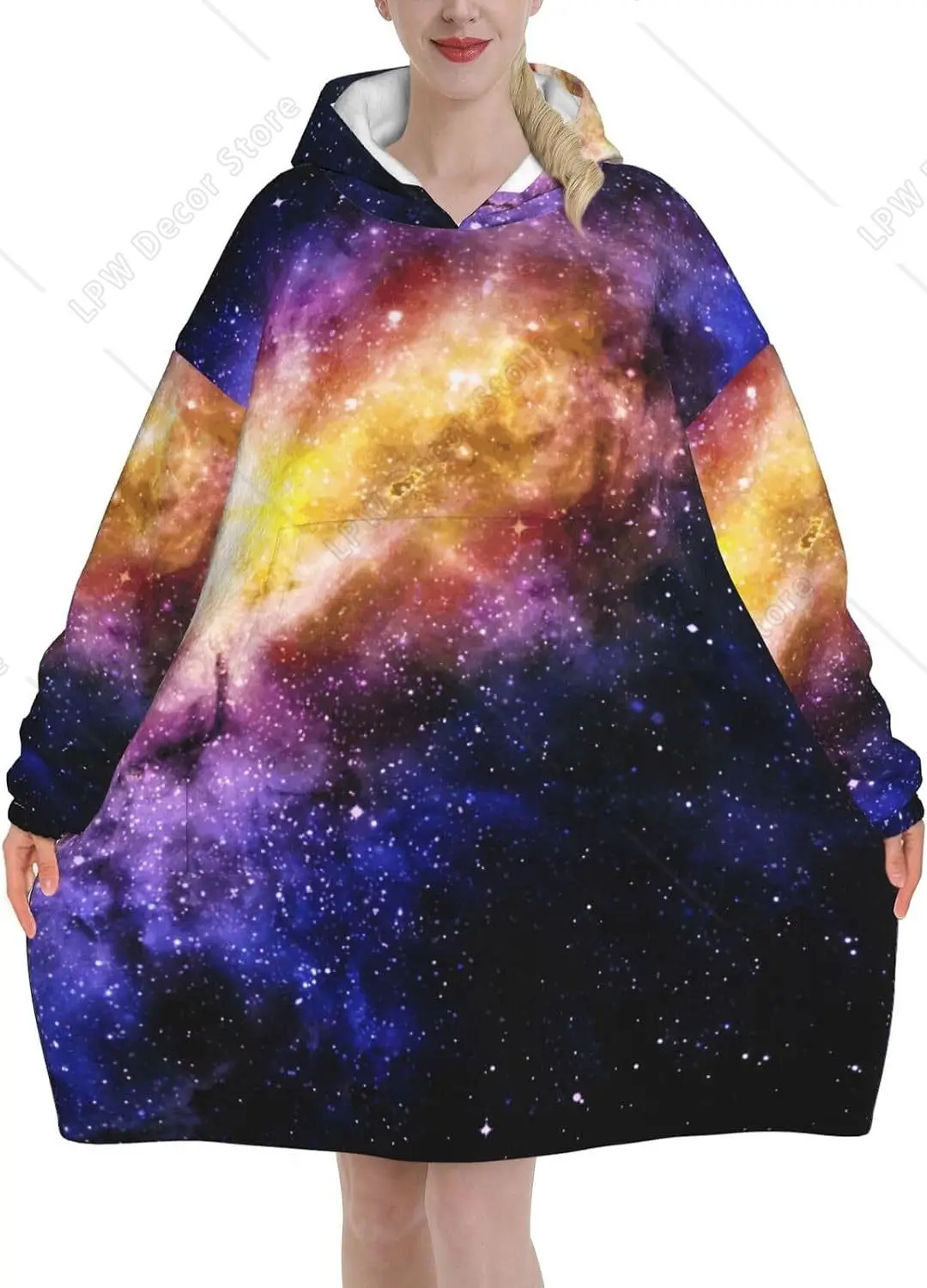 Galaxy In The Universe Print Blanket Hoodies For Women   Men Adult Teen Wearable Hooded Sweatshirt With Pocket