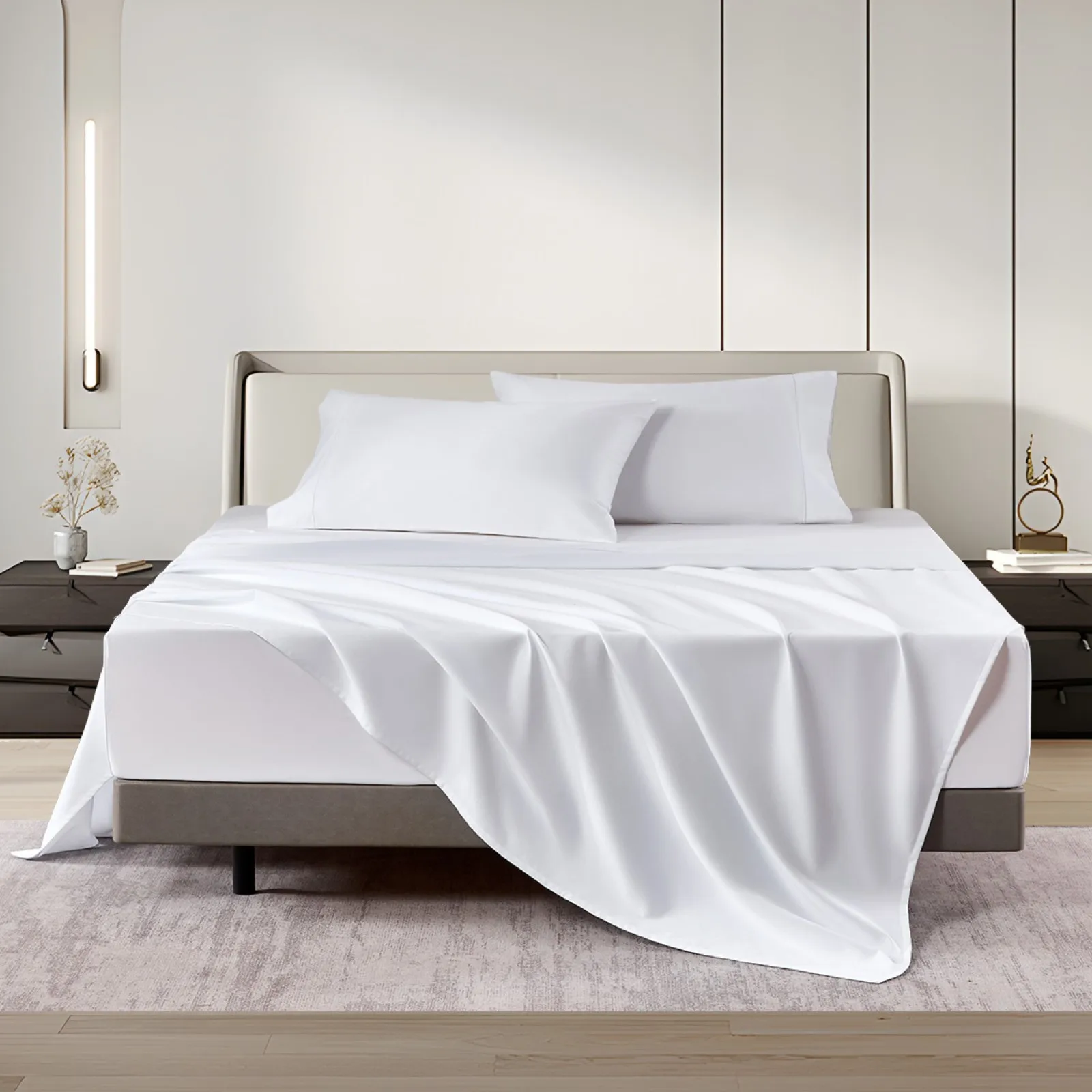 4 Piece Bedding Set 100% Cotton Sateen Queen Sheet Set 1000 Thread Count White