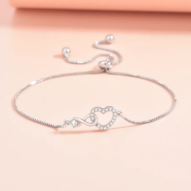 Fine 925 Sterling Silver Crystal Custom Heart Bracelet For Women Jewelry Fashion Designer Party Wedding Engagement Birthday Gift
