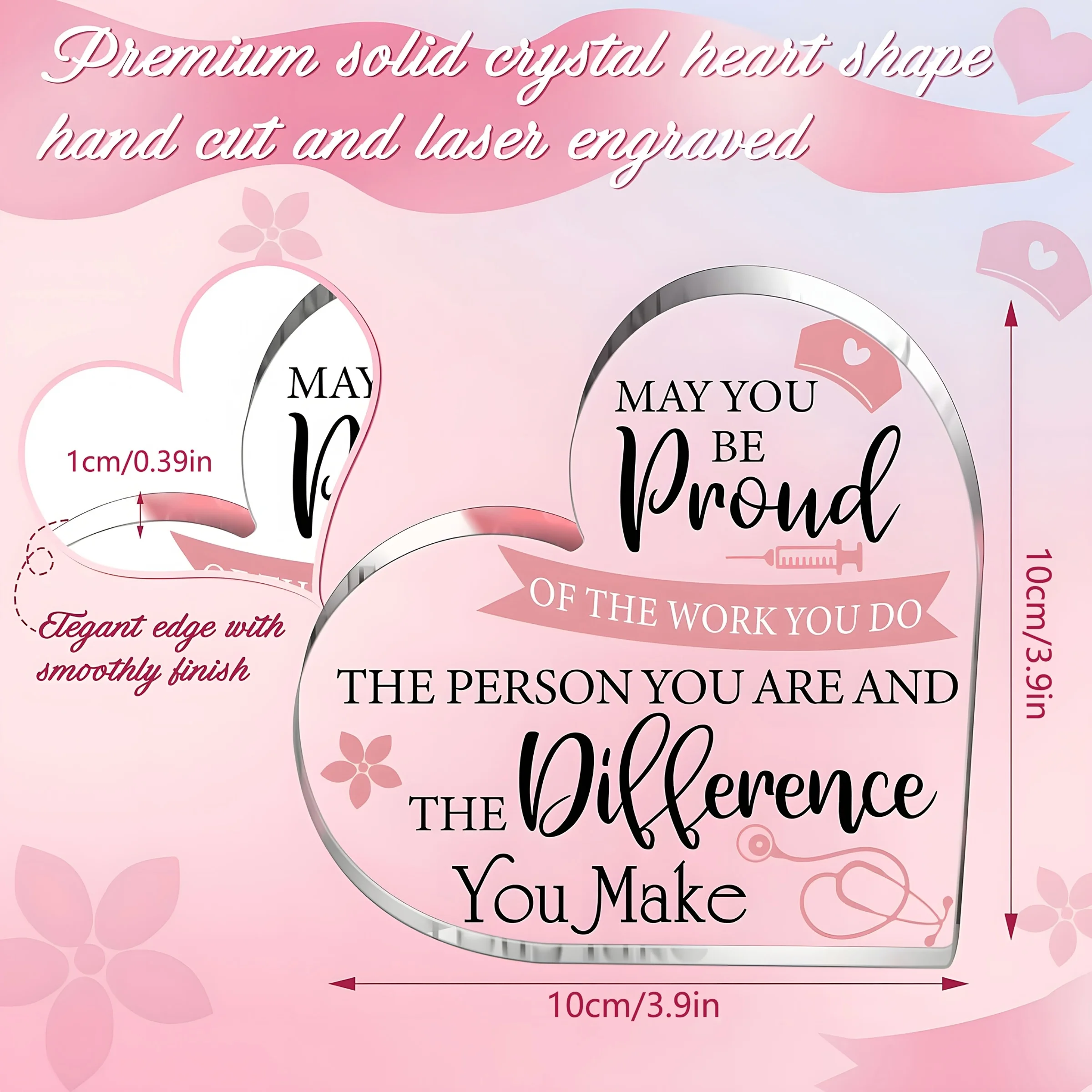 GiftPulse Nurse Heart Acrylic Desk Decor with Stethoscope, Motivational Quote for Hospital Office
