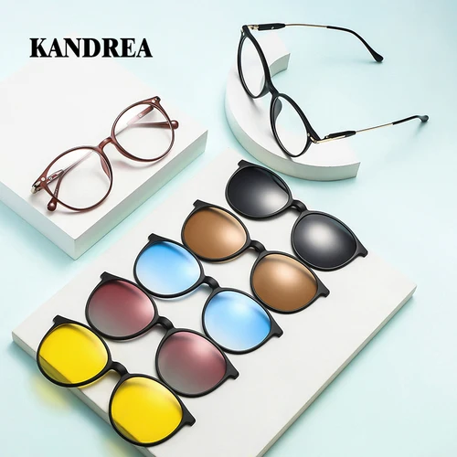 Imagen 1 del producto KANDREA-gafas de sol magnéticas ópticas, conjunto de gafas de sol polarizadas con Clip, gafas para miopía e hipermetropía, prescripción personalizada disponible