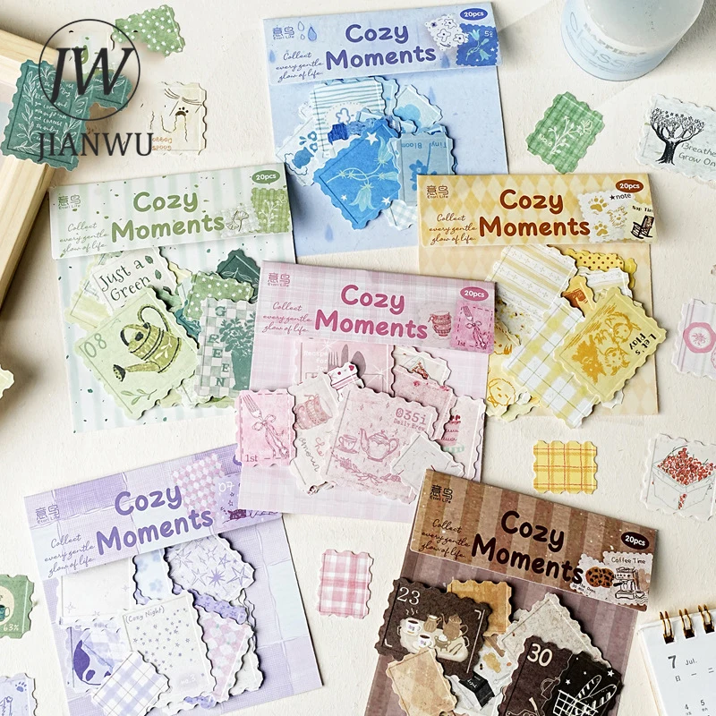 JIANWU Moment of Warmth Series Vintage Plant Coffee Relief Stamp Landscape Material Collage Sticker Creative Journal Stationery