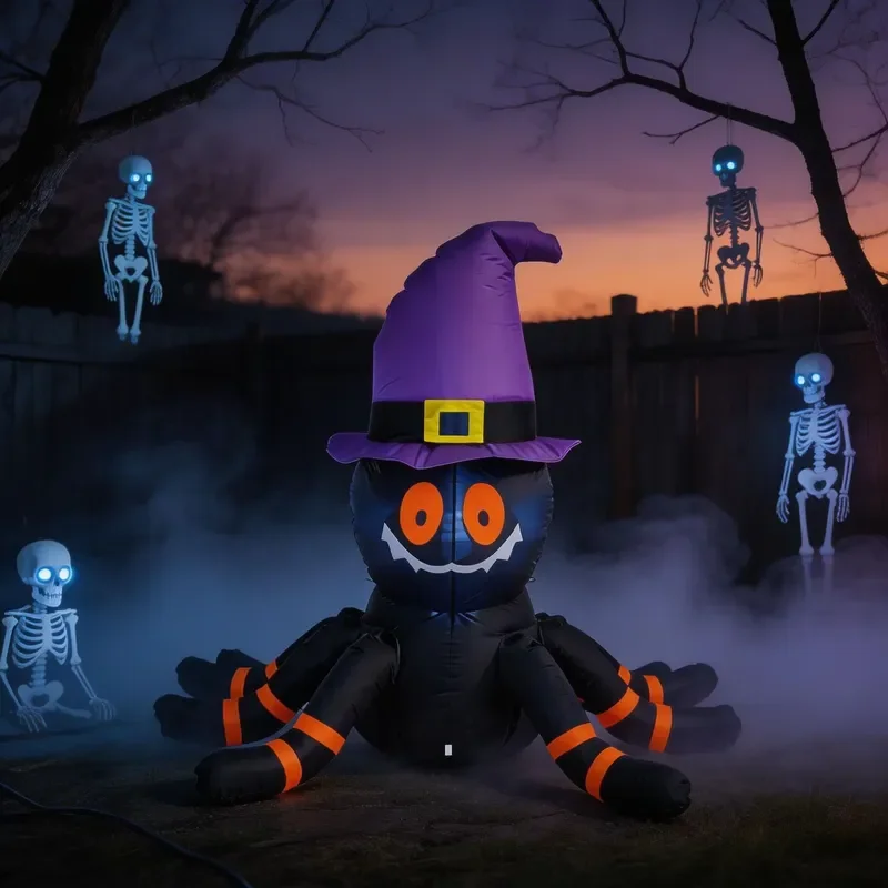 RTS Halloween Giant Scary Spider 4ft Inflatable Outdoor LED Lighted Spooky Glowing Yard Decoration /CE Certified Blower 210D