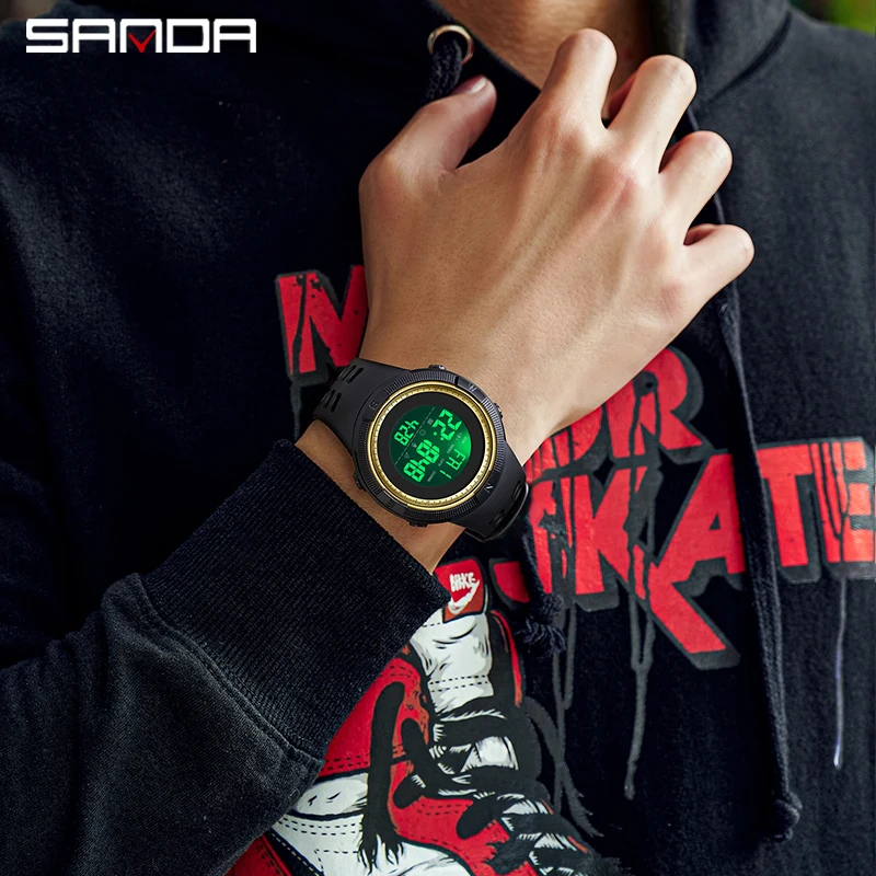 SANDA 2003 موضة الساعات العسكرية 50 متر مقاوم للماء ساعة رياضية للذكور LED الإلكترونية الرقمية ساعات المعصم Relogio Masculino