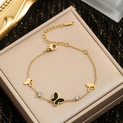 316L Stainless Steel 2025 New Fashion Waterproof Jewelry Embed Zircon 4 Colors Seashell Butterfly Charm Chain Bracelet For Women