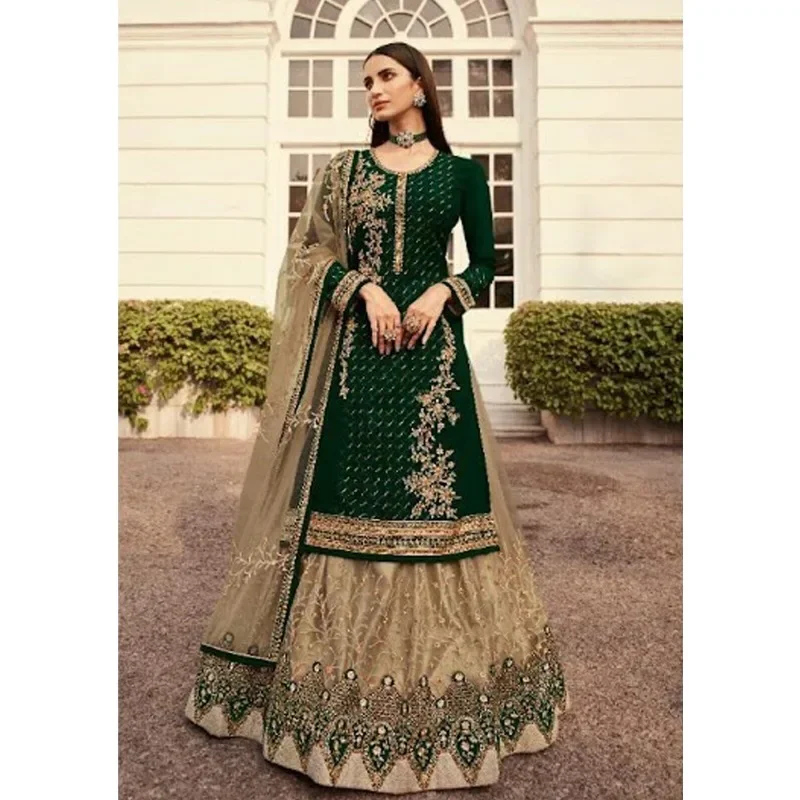 

Luxury Heavy Handmade Lehenga Choli Women Green Kameez Golden Salwar Suit Indian Traditional Style