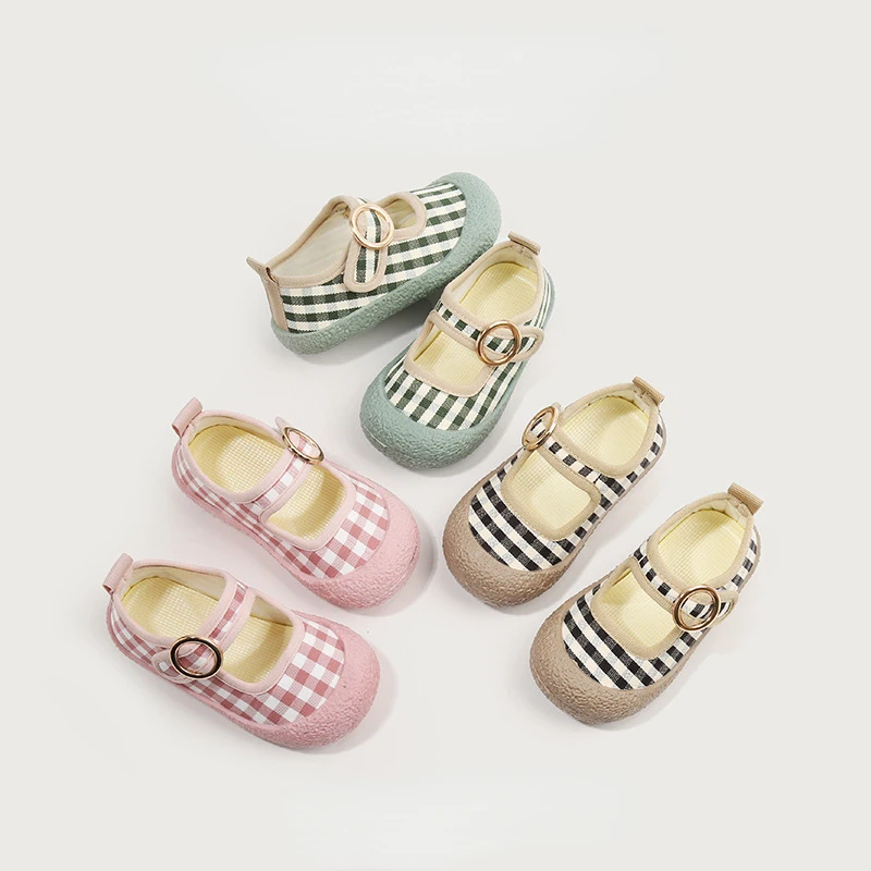 Girls Canvas Shoes Fashion Checkered Toddlers Kids Casual Shoe Indoor Soft Bottom Anti Slip Children Shoes Breathable Baby Shoe