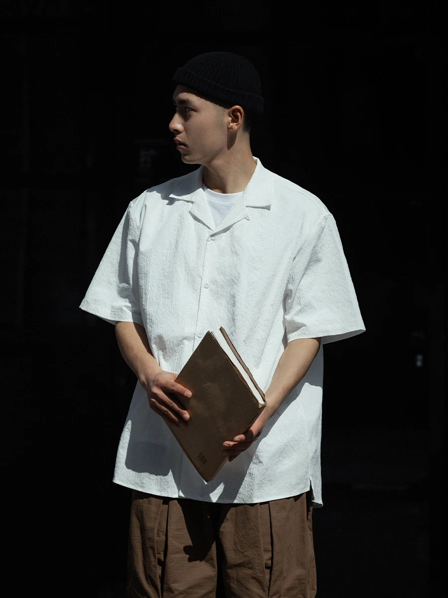 

Noears White Cuban Collar Loose Casual Shirt Men's Iron-Free Anti-Wrinkle Summer Thin Style Commuting Japanese Style Shirt