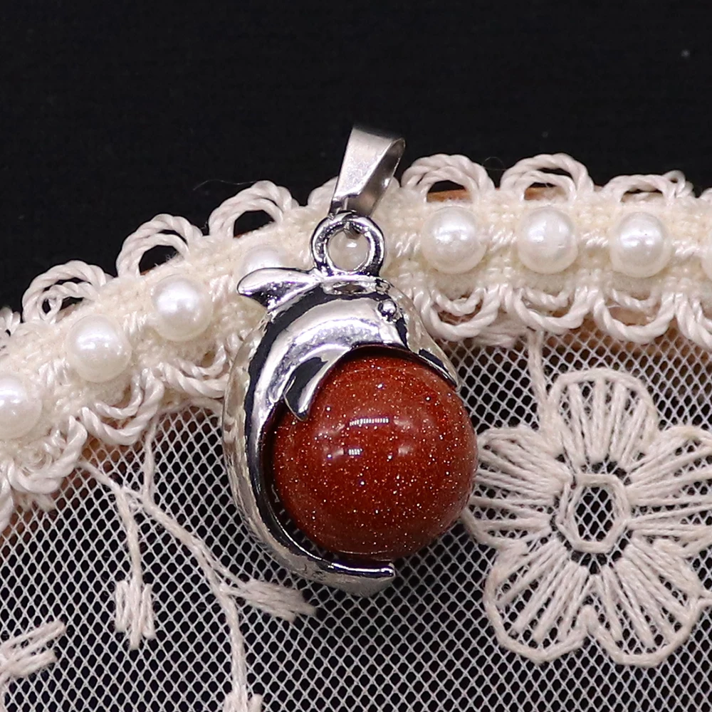 

Круглый серебристый кулон-дельфин с натуральным камнем, ручной работы, из кварца и агата, брелок, милый ювелирный аксессуар