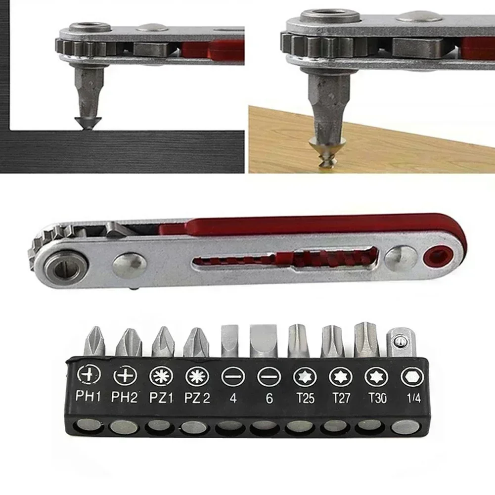 

Flat Head Ratchet Wrench 16 Teeth Flat Head Ratchet Wrench 90 Degree Offset Screwdriver Handle With Screwdriver Bit Set
