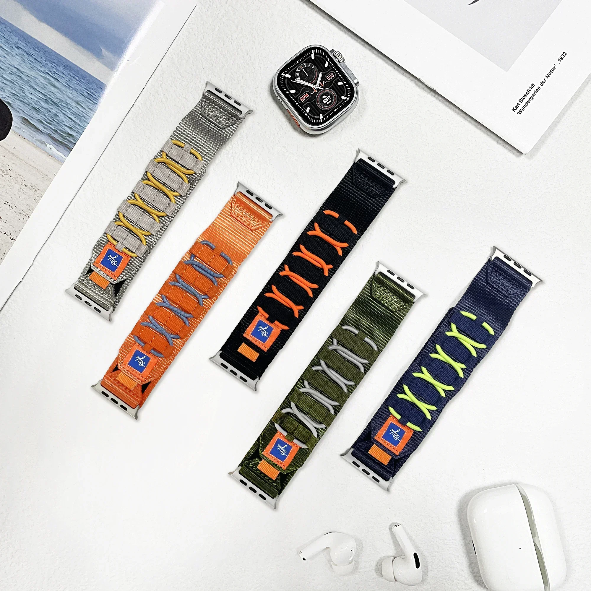 Sport Woven Nylon Strap for Apple Watch Ultra Band 49mm 45mm 42mm 44 mm Metal Bracelet IWatch series 9 7 6 5 4 8 se bands 44mm