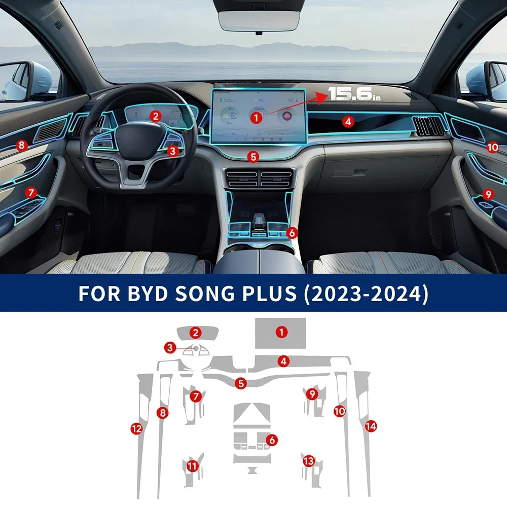 

For BYD Seal U Sealion 6 Song Plus DMI EV 2021-2024 Car Center Console Navigation Screen Instrument TPU Protective Film Interior