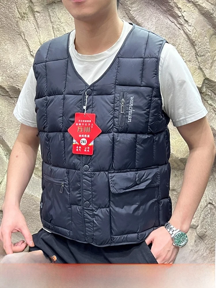 

Fathers Gift! Outdoor V-Ne Cotton Vest Jaet! Autumn Winter Men's Inner Wear Layering Men's Stand Fit Pure Color