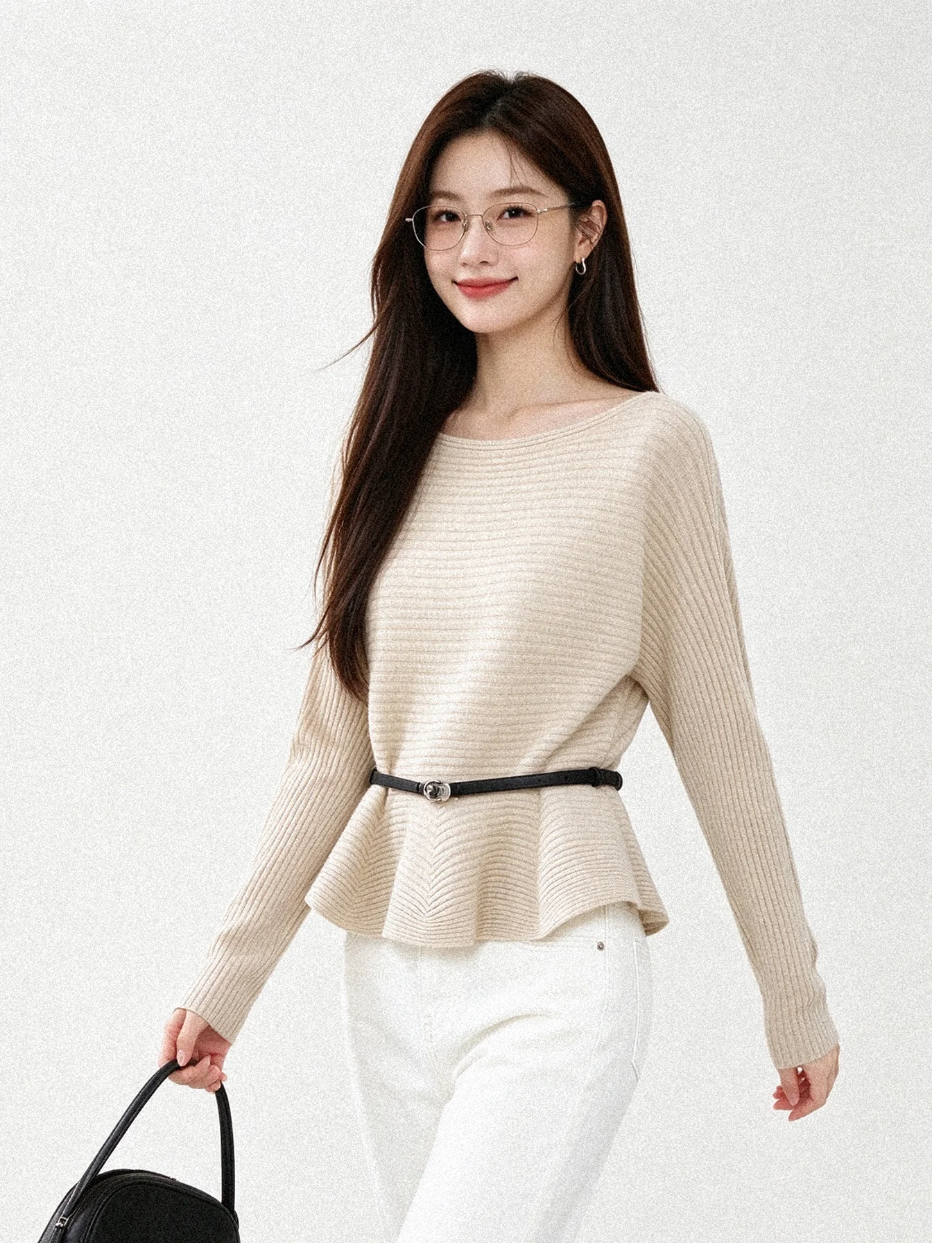 Chic Korean Design Knitted Top Slim Fit with Pleated Waist Long Sleeve Casual Style Versatile Base Layer Shirt for Women