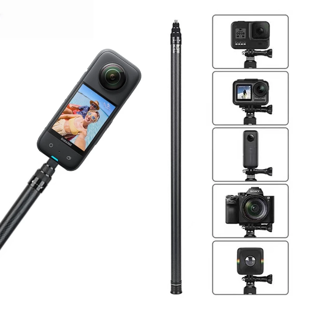 3M Carbon Fiber Selfie Stick for Insta360 X 4/5/ ONE  / RS Aluminum Alloy Selfie Stick for GoPro Hero 11 10 9 8 DJI OSMO Action