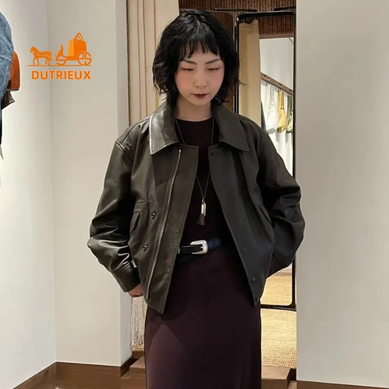 2025 Winter Women's Motorcycle Style Real Leather Jacket, 100% Genuine Sheepskin Elegant and Versatile Simple and Mature Coat