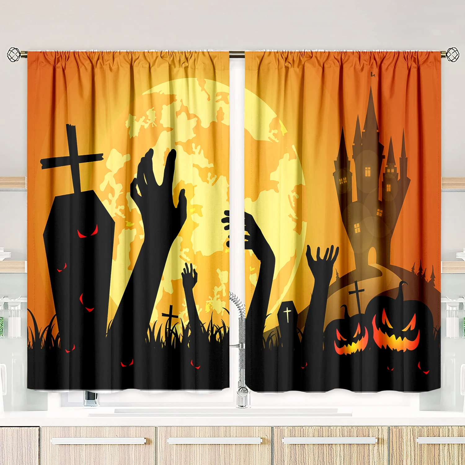 

2 pieces - Halloween curtain - Polyester material - Bedroom, living room, study private curtain - customizable pattern