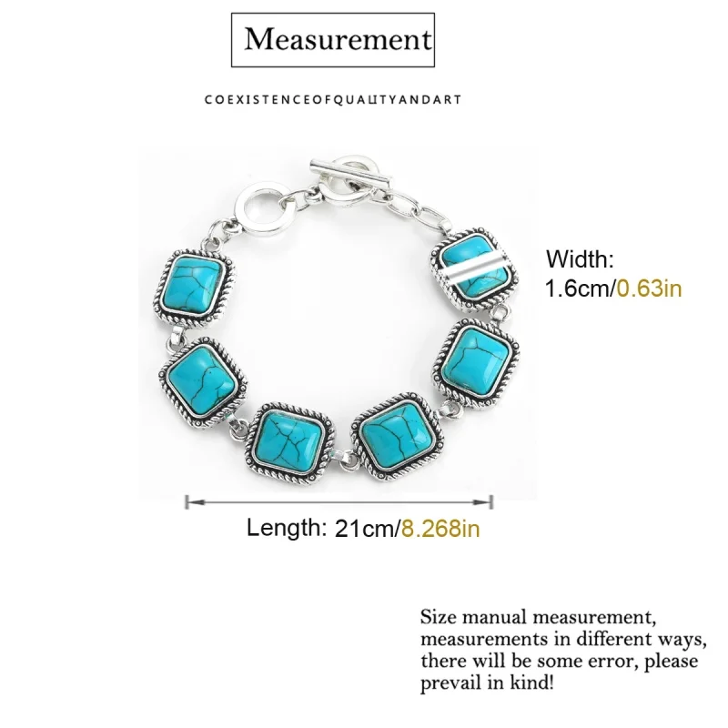 خمر مجوهرات مربع الفيروز سوار ريترو ستايل فضي اللون سحر الإسورة للمرأة بوهيميا الفاخرة صديقة هدية 2025 #6