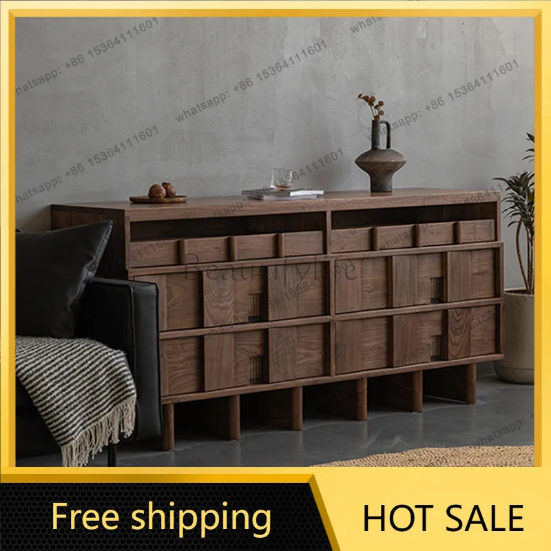 XX. Medieval black walnut creative six-chest cabinet Nordic log living room entrance cabinet