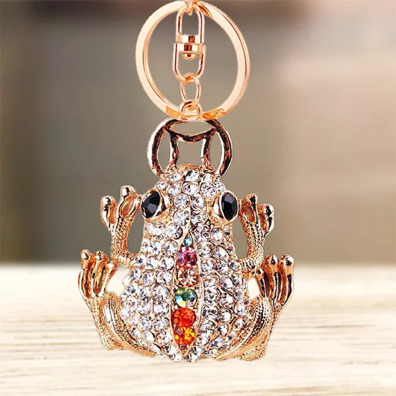 Cute Rhinestone Crystal 4 Claws Contain Money Coins Frog Toad Keychain Animal Frog Key Chain Key Ring Holder Pendant Keyring