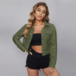 Denim Coat Turn Down Collar Cardigan Women Jackets Long Sleeve Jackets Solid Looss Basics Casual Single Breasted Button