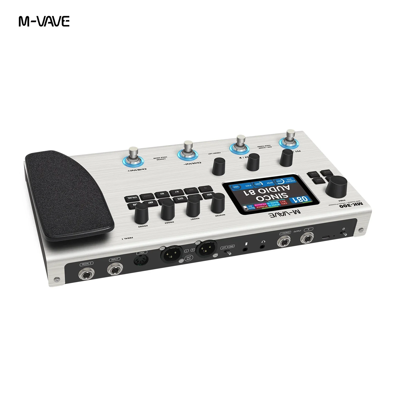 M-VAVE MK-300 معالج جيتار باس متعدد التأثيرات MK-300 150s Looper 128 Drums MIDI DAW 120 AMP 10h بطارية ANN النمذجة العصبية