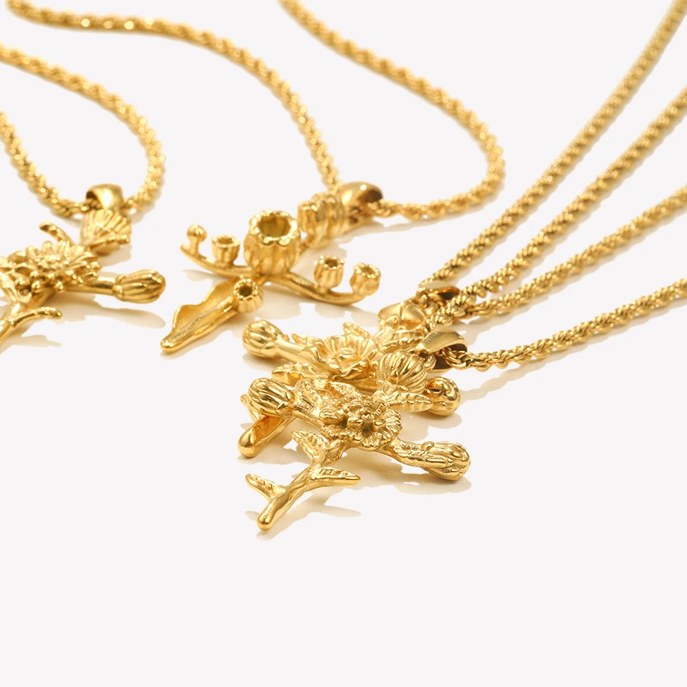 E.B.belle New Design Birth Month Flower Cross Necklace 18k Gold Plated Stainless Steel Fashion Women Jewelry