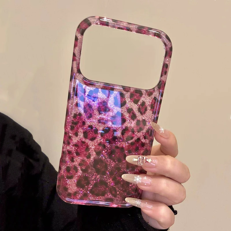 Ins Beliebte Glitzernde Rose Schwarze Leopardenmuster Hülle für iPhone 13 14 15 16 17 18 Pro Max Stoßfeste Harte IMD Rückseite – Detail 9