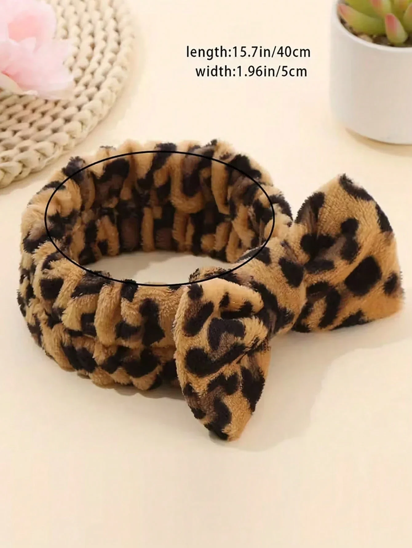 

Leopard Print Plush Hair Hoop Headband For Women Makeup Spa Party Accessory