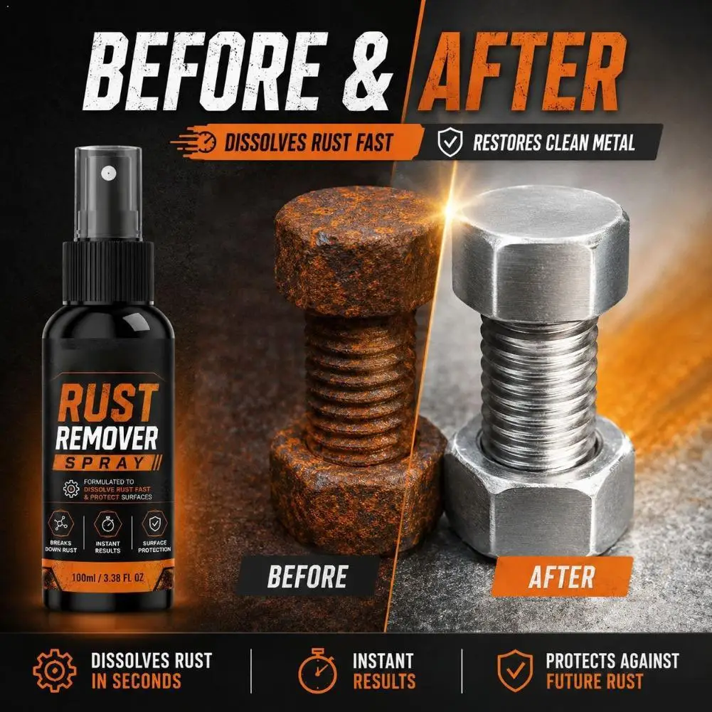 50/100ml Rust Remover Spray Multi Purpose Metal Rust Dissolver Cleaner For Car Hardware Metal Surface Rust Cleaning Auto Parts