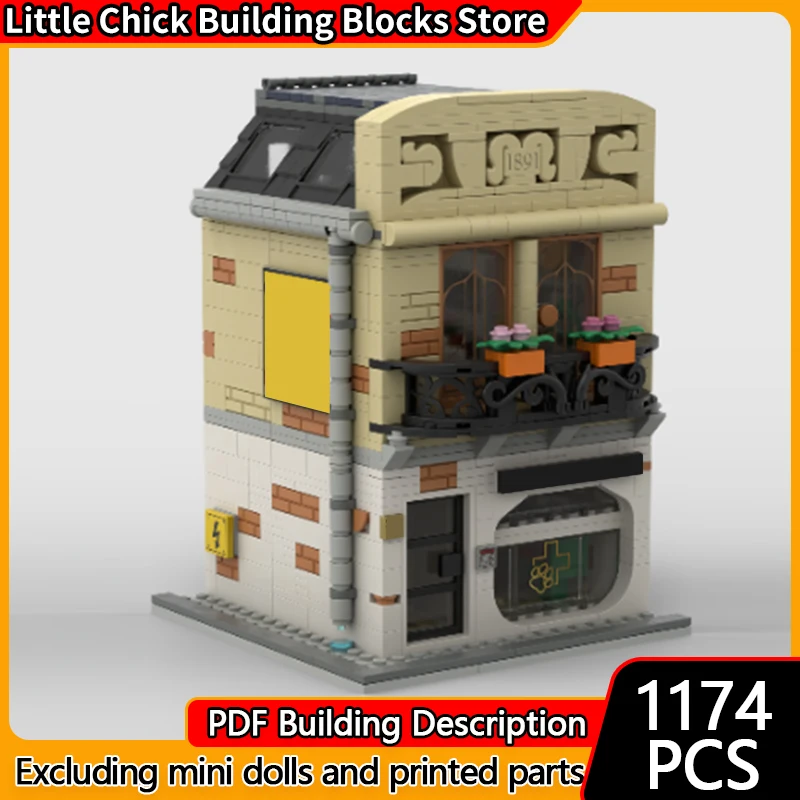 

Модель City Street View MOC, строительные кирпичи, парикмахерская и клиника, модульная технология, детские праздничные подарки, сборка игрушек, костюм