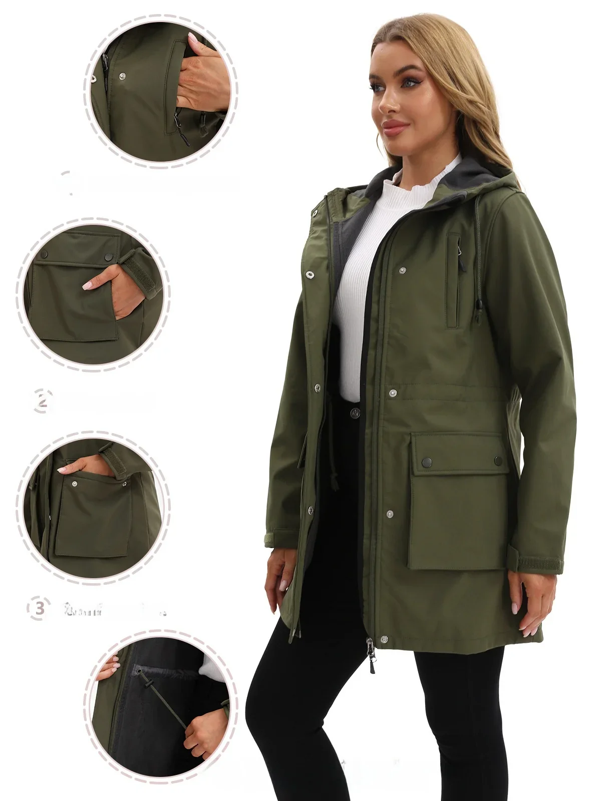 

Autumn Winter Ladies' Hooded Rainproof Jacket European Size Polyester Fabric Long Sleeve Comfortable Casual Style Commute