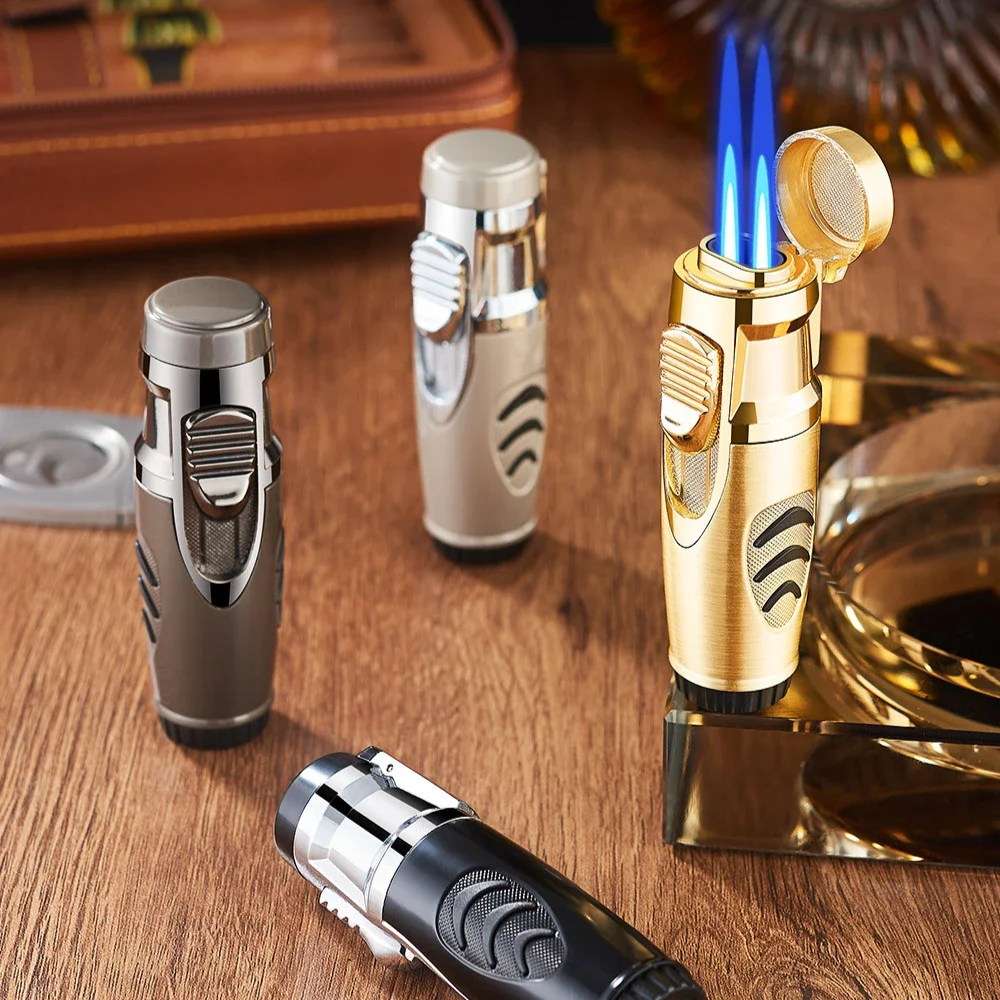 

New Portable Windproof Inflatable Cigar Lighter Outdoor Direct-flush Dual-flame Lighter Men's Gifts Wholesale Gadgets for Men