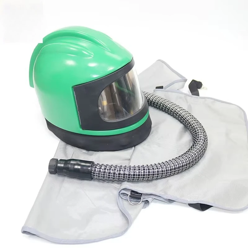 Green Sandblasting Helmet Protective Sandblasting Cap for Industrial Sandblast Work