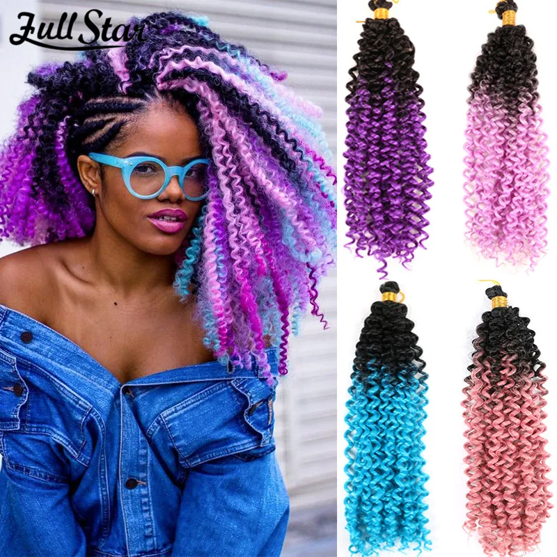 Full Star Water Wave Curly Ombre Synthetic Braiding Hair Crochet Braids Hair Extension Brown Blue Pink Bulk Hair For Black Woman