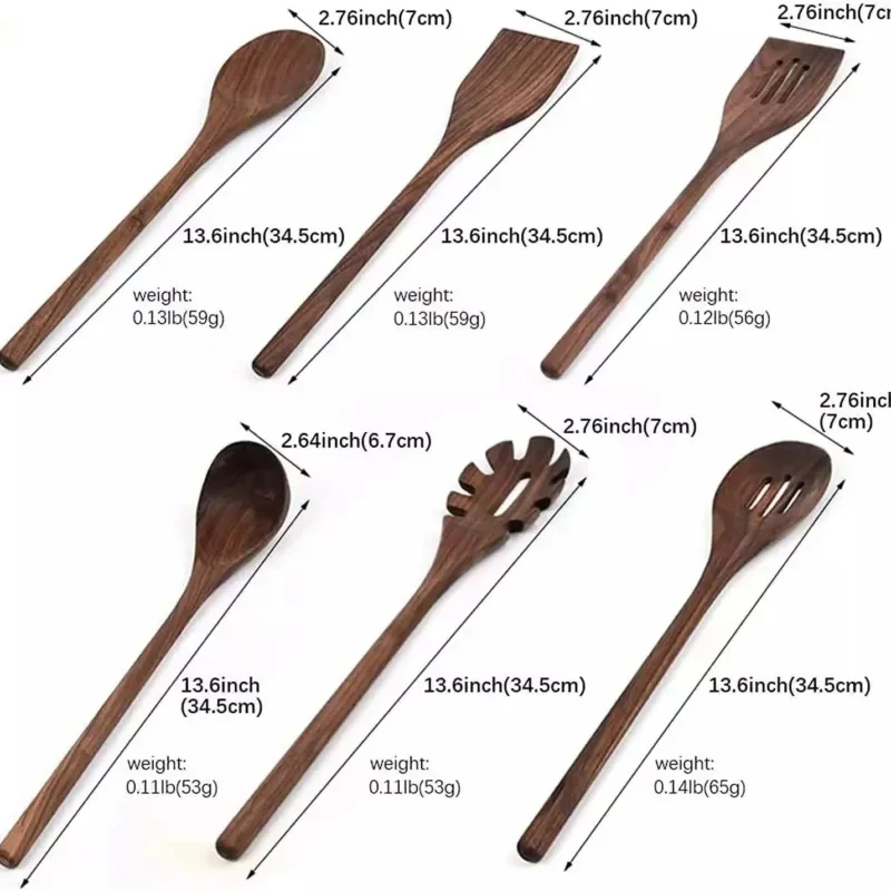 Black walnut wooden spoon wooden shovel spoon wooden kitchen utensils kitchen tools 6-piece set household solid wood cooking