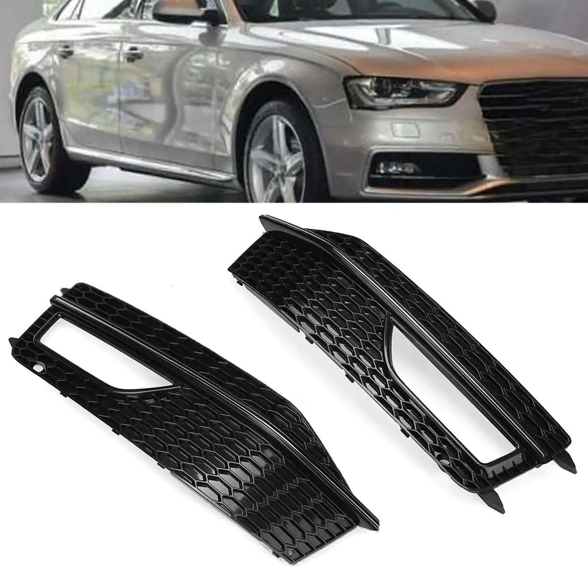 A4 B8 Car Front Grille Mesh Side Front Bumper Fog Light Grill Grille Cover For Audi A4 B8 2012-2015 S4 S-Line Facelift