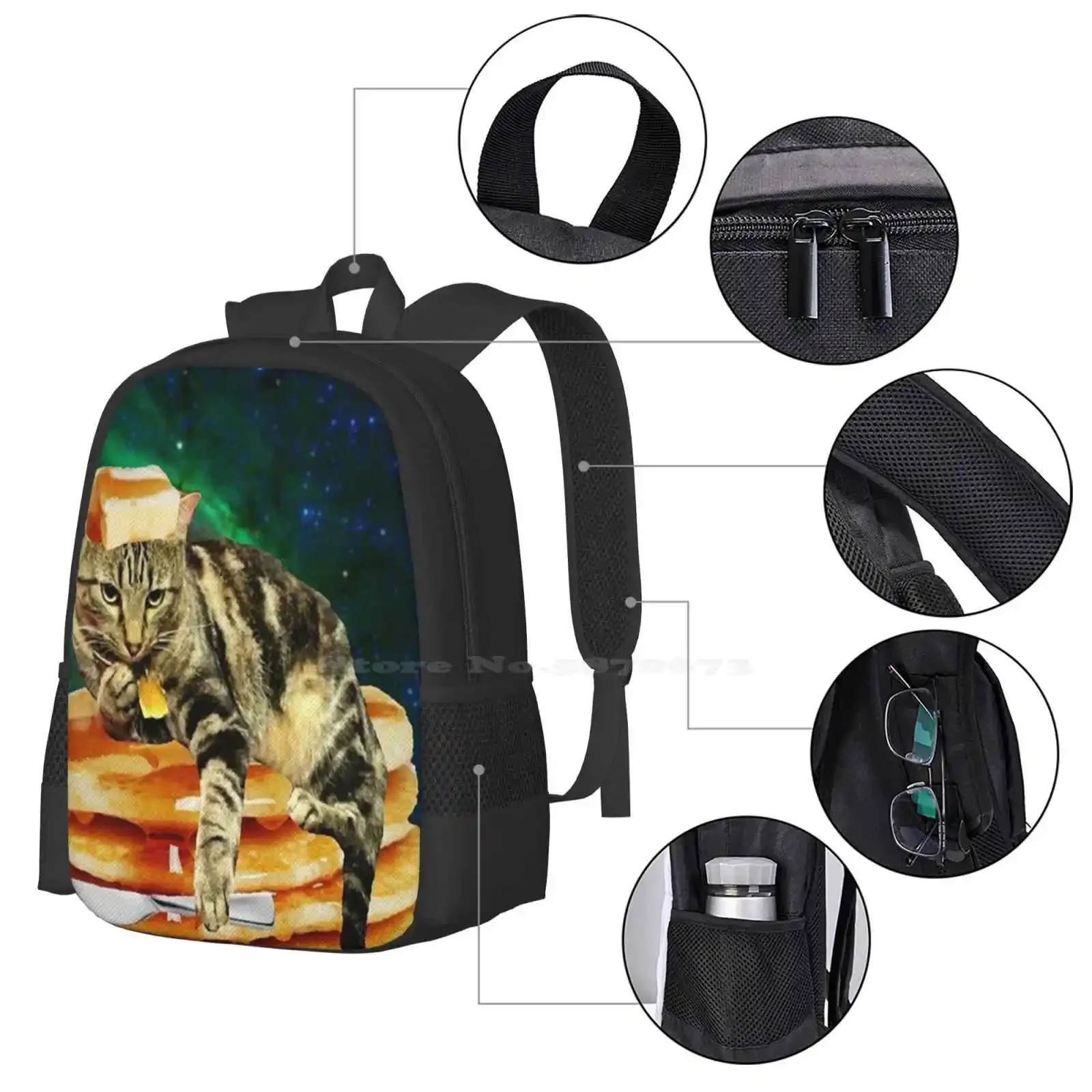 زبدة على الرأس القط رائجة البيع حقيبة مدرسية على ظهره حقائب الموضة الإفطار الغذاء الفطائر زبدة Catsinspace Spacecats Tacoelgato