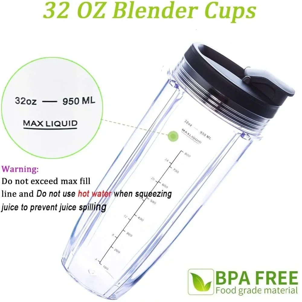 Replacement 7 Fins Male Blade&32oz Blender Cup Compatible For Nutri Ninja Blender [4 Inch Male 7 Fins Blade]