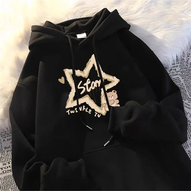 Coreano Sle moletom com capuz feminino preguiçoso Sle Thiened Fce carta impressão casaco superior na moda estudante outono inverno novo arr...